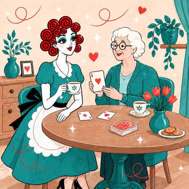 Illustration of a Modern Maid cleaner visiting and caring for an elder client